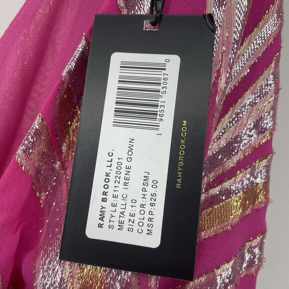 Ramy Brook Size 10 Irene Cocktail Dress Pink Silk Metallic Twisted Cutout Womens - Picture 6 of 7